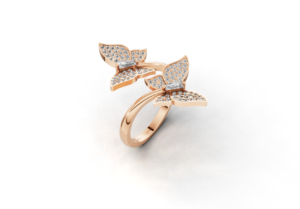 18K Gold Double Butterfly Diamond Ring (Customizable)