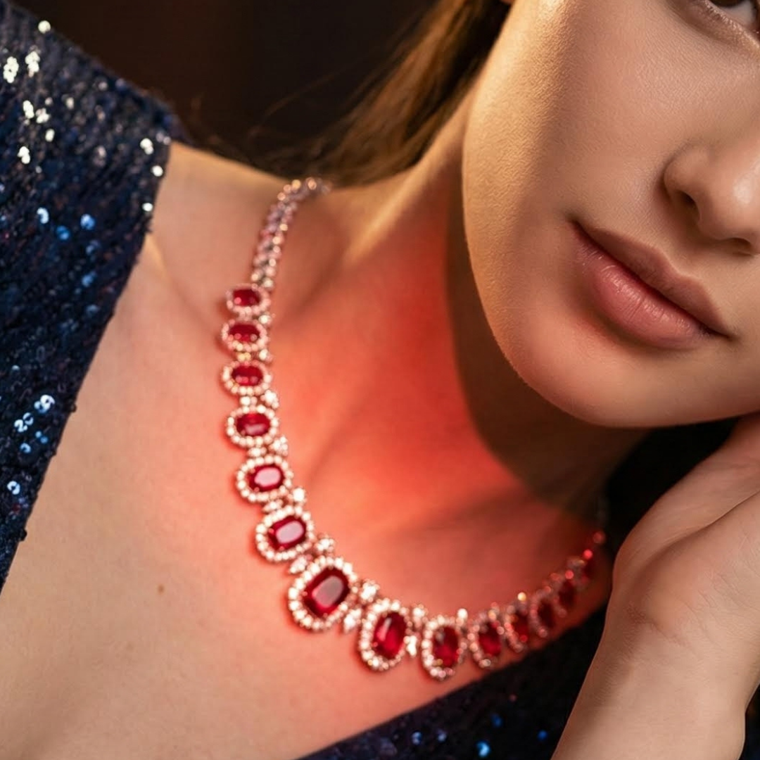 Model wearing adenis jewellery