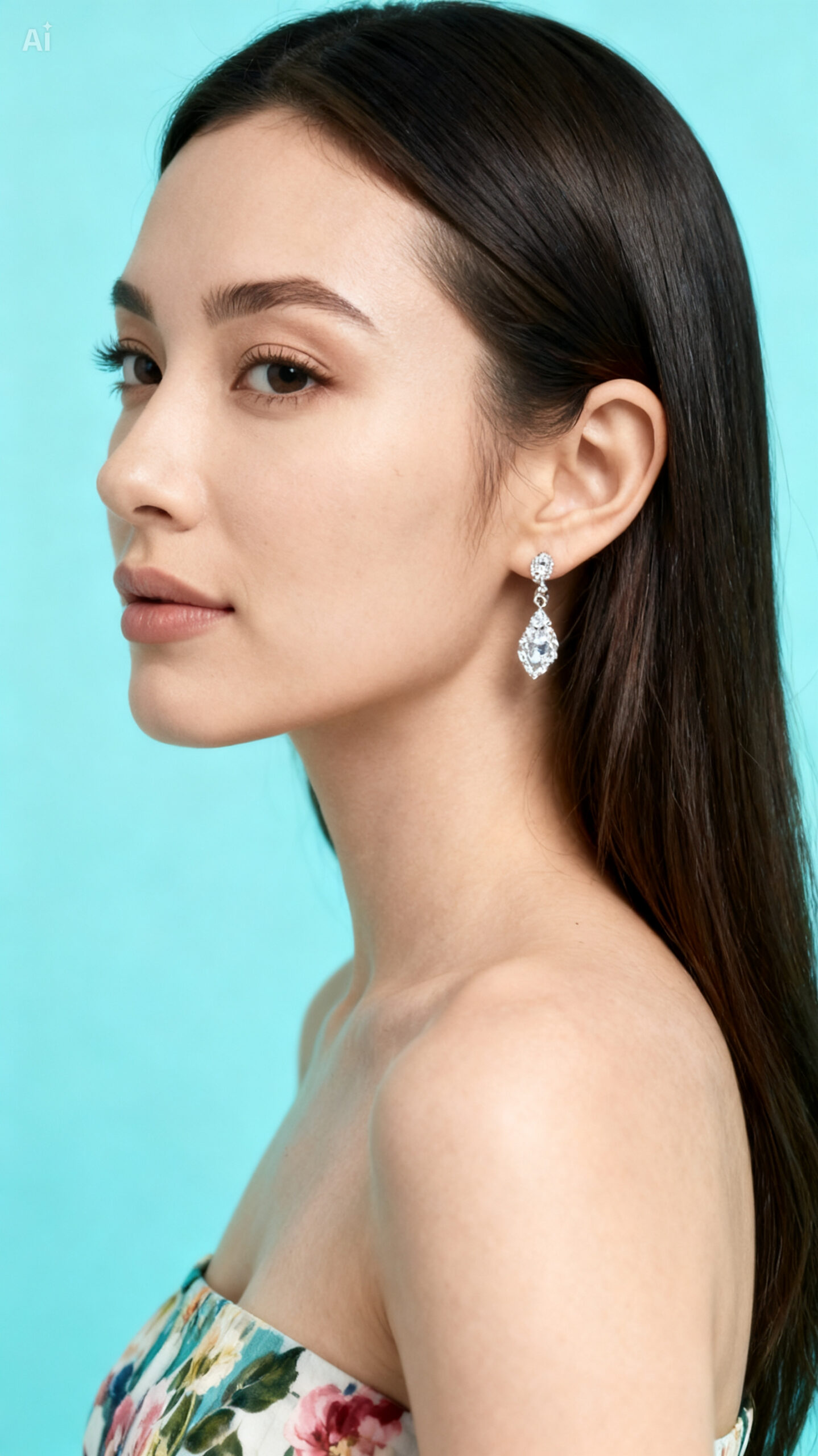 Model wearing 18K gold diamond ring and matching earrings – Adenis Jewellery luxury collection
