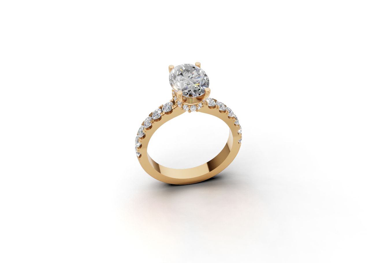 18K Gold Oval and Round Diamond Ring 18K Gold Oval and Round Diamond Ring