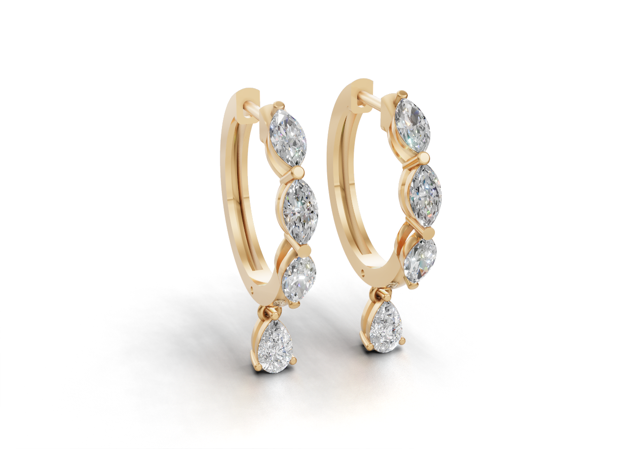 18K Gold Marquise and Pear Diamond Earrings 18K Gold Marquise and Pear Diamond Earrings