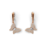 18K Gold Baguette and Round Diamond Earrings