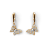 18K Gold Baguette and Round Diamond Earrings