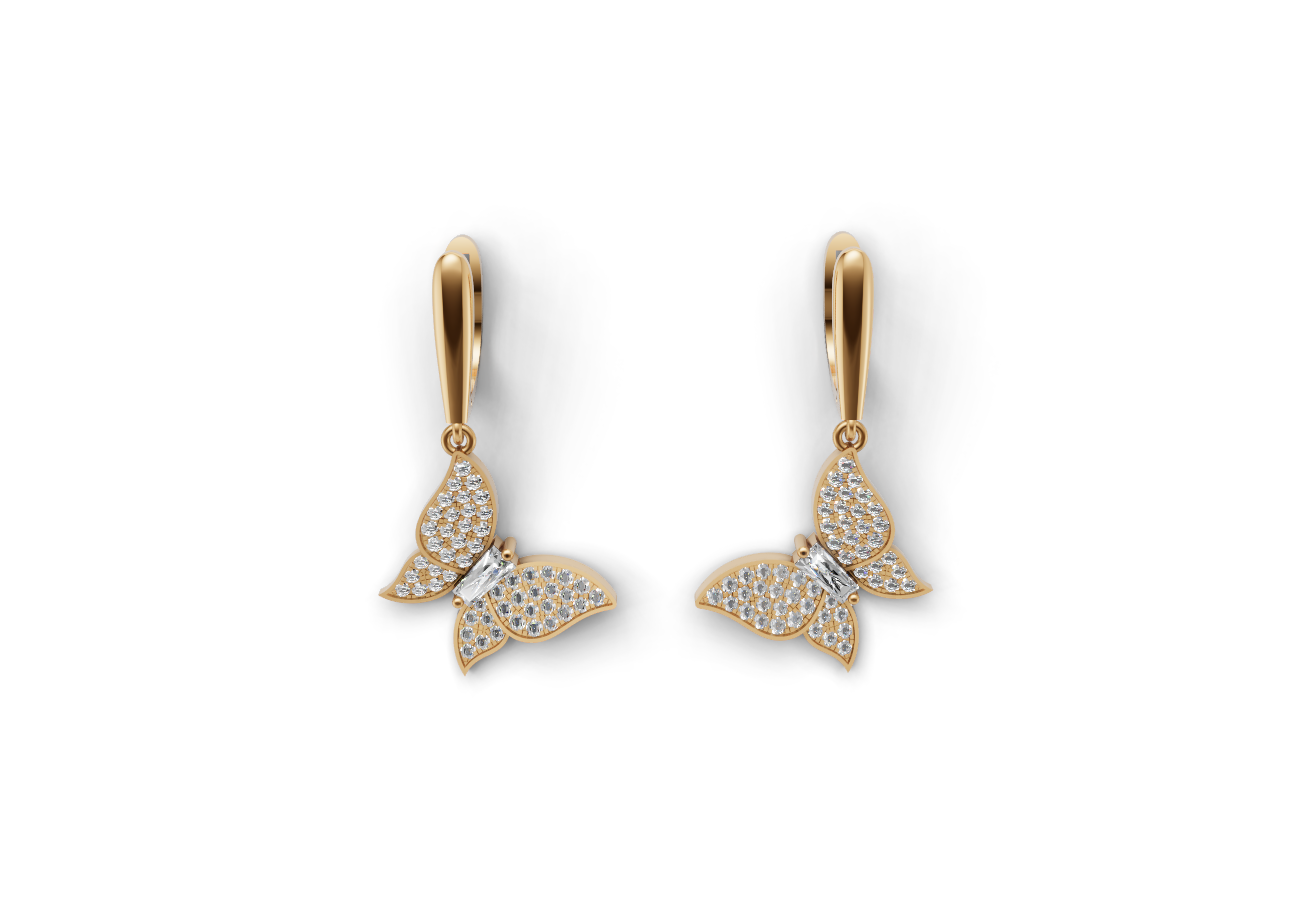 18K Gold Baguette and Round Diamond Earrings 18K Gold Baguette and Round Diamond Earrings
