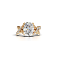 18K Gold twisted Pave Oval Solitaire Ring