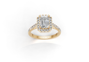 18k Gold Vintage Style Emerald Cut Diamond Ring